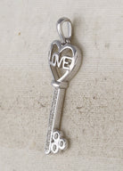 Sterling Silver Round Diamond Sterling Silver Womens Love Key Pendant 1/10 Cttw - Splendid Jewellery