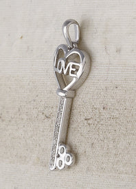 Sterling Silver Round Diamond Sterling Silver Womens Love Key Pendant 1/10 Cttw - Splendid Jewellery