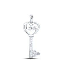 Load image into Gallery viewer, Sterling Silver Round Diamond Sterling Silver Womens Love Key Pendant 1/10 Cttw - Splendid Jewellery