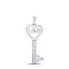Sterling Silver Round Diamond Sterling Silver Womens Love Key Pendant 1/10 Cttw - Splendid Jewellery