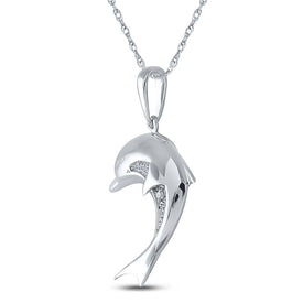 Sterling Silver Round Diamond Gift Dolphin Pendant 0.005 Cttw - Splendid Jewellery