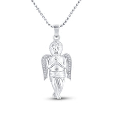 Load image into Gallery viewer, Sterling Silver Round Diamond Womens Small Praying Guardian Angel Cherub Polished Charm Pendant 1/20 Cttw - Splendid Jewellery