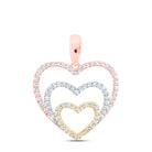 10K Tri - Tone Gold Round Diamond Womens Triple Nested Heart Pendant 1/3 Cttw - Splendid Jewellery