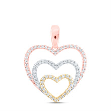 Load image into Gallery viewer, 10K Tri - Tone Gold Round Diamond Womens Triple Nested Heart Pendant 1/3 Cttw - Splendid Jewellery