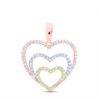 10K Tri - Tone Gold Round Diamond Womens Triple Nested Heart Pendant 1/3 Cttw - Splendid Jewellery