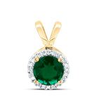 10K Yellow Gold Round Lab - Created Emerald Solitaire & Halo Pendant 1/10 Cttw - Splendid Jewellery