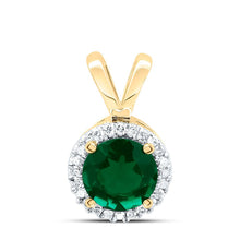 Load image into Gallery viewer, 10K Yellow Gold Round Lab - Created Emerald Solitaire &amp; Halo Pendant 1/10 Cttw - Splendid Jewellery