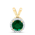 10K Yellow Gold Round Lab - Created Emerald Solitaire & Halo Pendant 1/10 Cttw - Splendid Jewellery