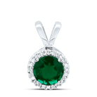 10K White Gold Round Lab - Created Emerald Solitaire & Halo Pendant 1/10 Cttw - Splendid Jewellery