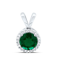 Load image into Gallery viewer, 10K White Gold Round Lab - Created Emerald Solitaire &amp; Halo Pendant 1/10 Cttw - Splendid Jewellery