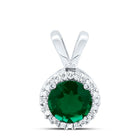10K White Gold Round Lab - Created Emerald Solitaire & Halo Pendant 1/10 Cttw - Splendid Jewellery
