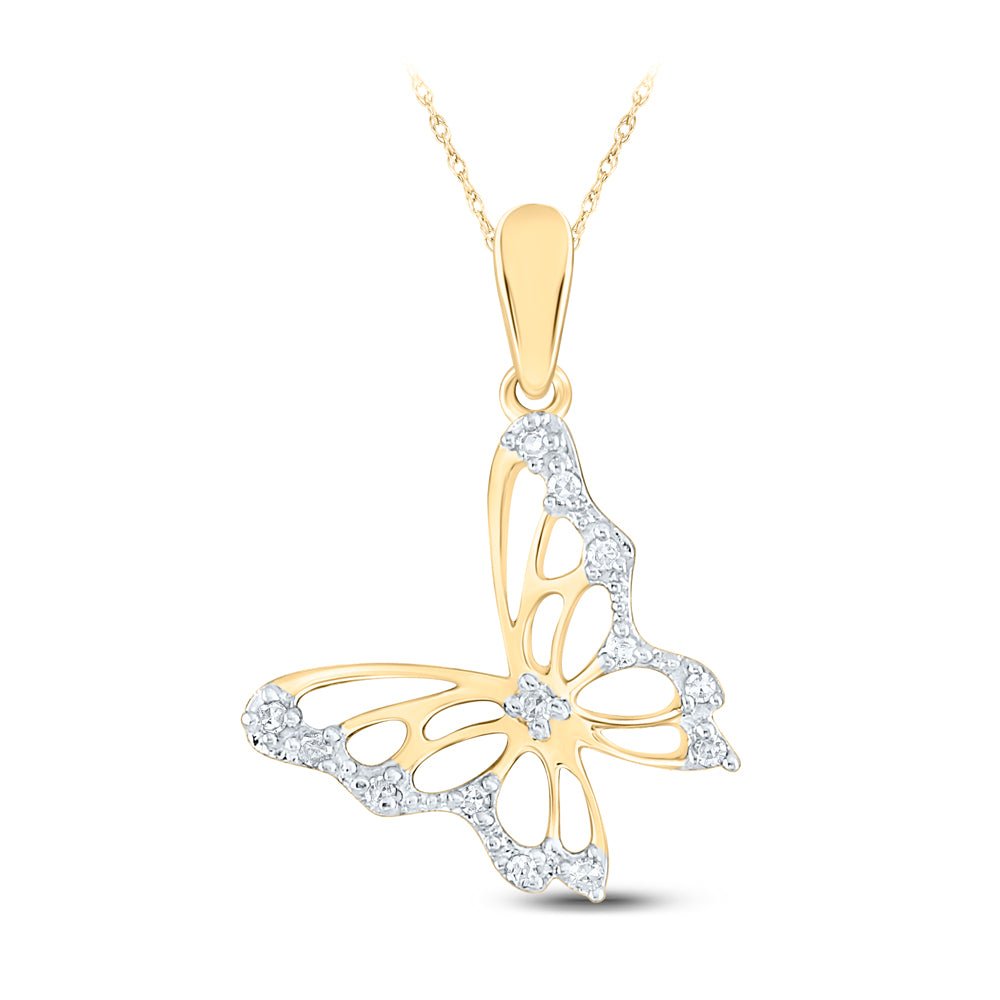 10K Yellow Gold Round Diamond Womens Butterfly Bug Pendant 1/20 Cttw - Splendid Jewellery