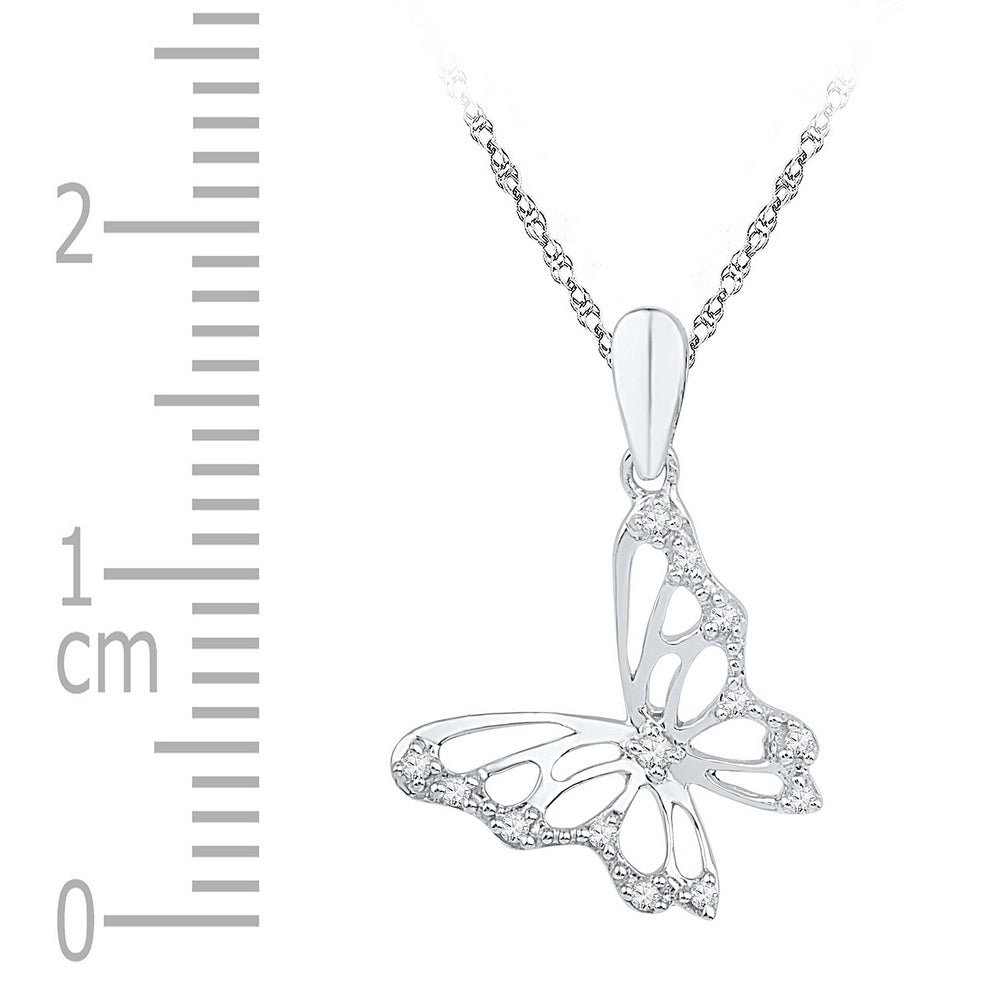 10K White Gold Round Diamond Womens Butterfly Bug Pendant 1/20 Cttw - Splendid Jewellery