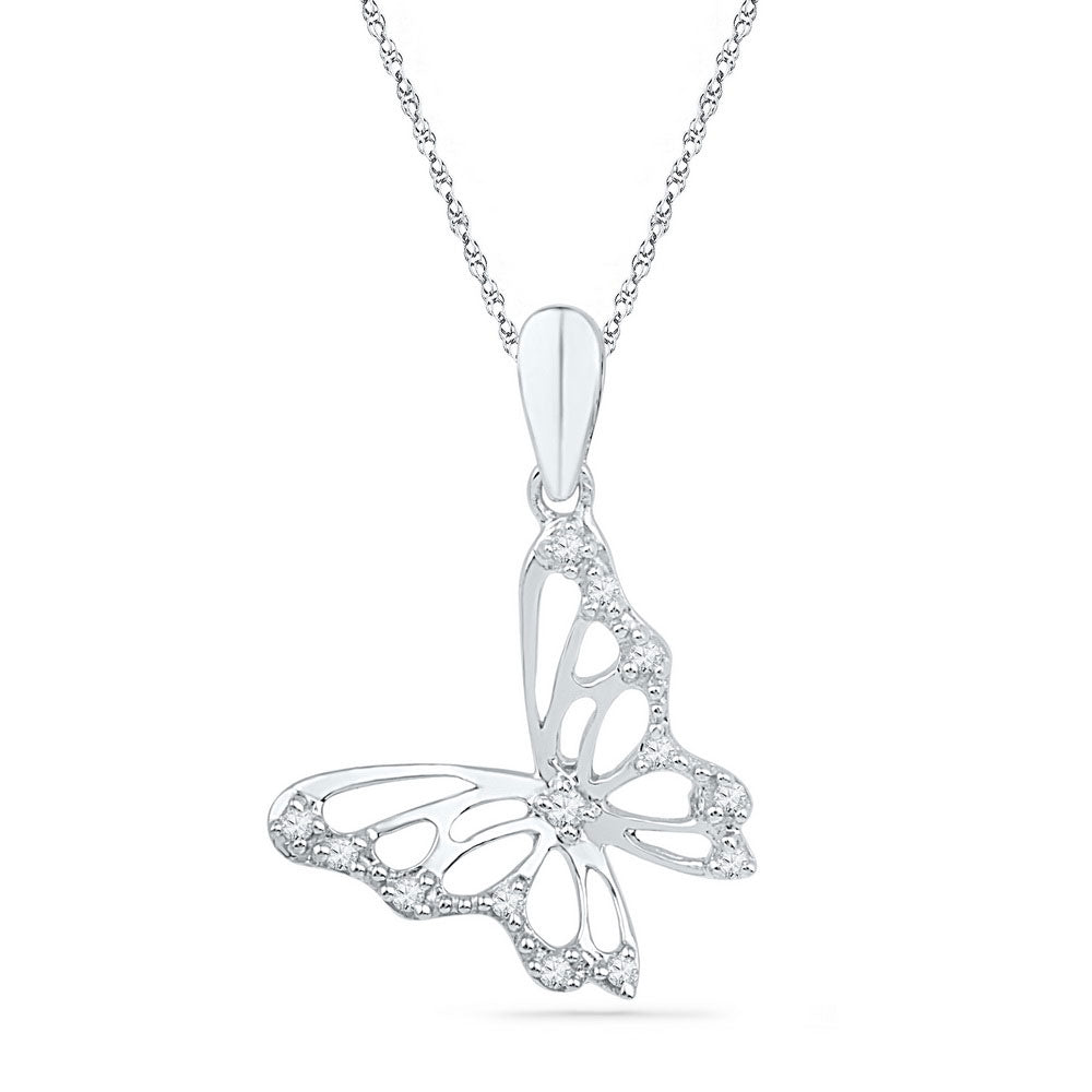 10K White Gold Round Diamond Womens Butterfly Bug Pendant 1/20 Cttw - Splendid Jewellery