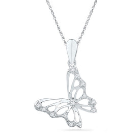 10K White Gold Round Diamond Womens Butterfly Bug Pendant 1/20 Cttw - Splendid Jewellery