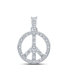 Load image into Gallery viewer, 10K White Gold Round Diamond Womens Peace Sign Circle Pendant 1/4 Cttw - Splendid Jewellery