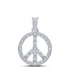 10K White Gold Round Diamond Womens Peace Sign Circle Pendant 1/4 Cttw - Splendid Jewellery