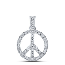 10K White Gold Round Diamond Womens Peace Sign Circle Pendant 1/4 Cttw - Splendid Jewellery