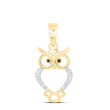 Load image into Gallery viewer, 10K Yellow Gold Red Color Enhanced Round Diamond Owl Bird Animal Pendant 1/20 Cttw - Splendid Jewellery