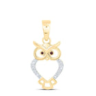 10K Yellow Gold Red Color Enhanced Round Diamond Owl Bird Animal Pendant 1/20 Cttw - Splendid Jewellery
