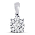 14K White Gold Princess Diamond Womens Princess Fashion Cluster Pendant 1/6 Cttw - Splendid Jewellery