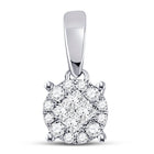 14K White Gold Princess Diamond Womens Princess Fashion Cluster Pendant 1/6 Cttw - Splendid Jewellery