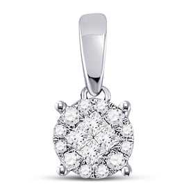 14K White Gold Princess Diamond Womens Princess Fashion Cluster Pendant 1/6 Cttw - Splendid Jewellery