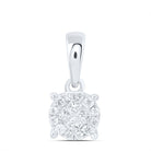 14K White Gold Princess Diamond Womens Princess Fashion Cluster Pendant 1/6 Cttw - Splendid Jewellery
