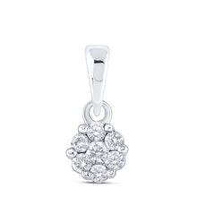 Load image into Gallery viewer, 14K White Gold Round Diamond Womens Flower Cluster Pendant 1/10 Cttw - Splendid Jewellery