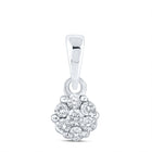 14K White Gold Round Diamond Womens Flower Cluster Pendant 1/10 Cttw - Splendid Jewellery