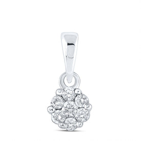14K White Gold Round Diamond Womens Flower Cluster Pendant 1/10 Cttw - Splendid Jewellery