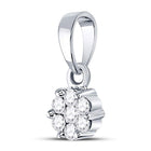 14K White Gold Round Diamond Womens Flower Cluster Pendant 1/10 Cttw - Splendid Jewellery