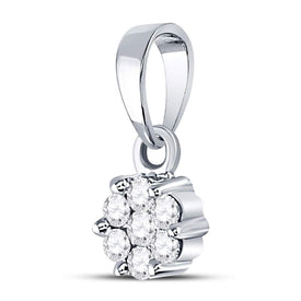 14K White Gold Round Diamond Womens Flower Cluster Pendant 1/10 Cttw - Splendid Jewellery