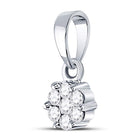 14K White Gold Round Diamond Womens Flower Cluster Pendant 1/10 Cttw - Splendid Jewellery