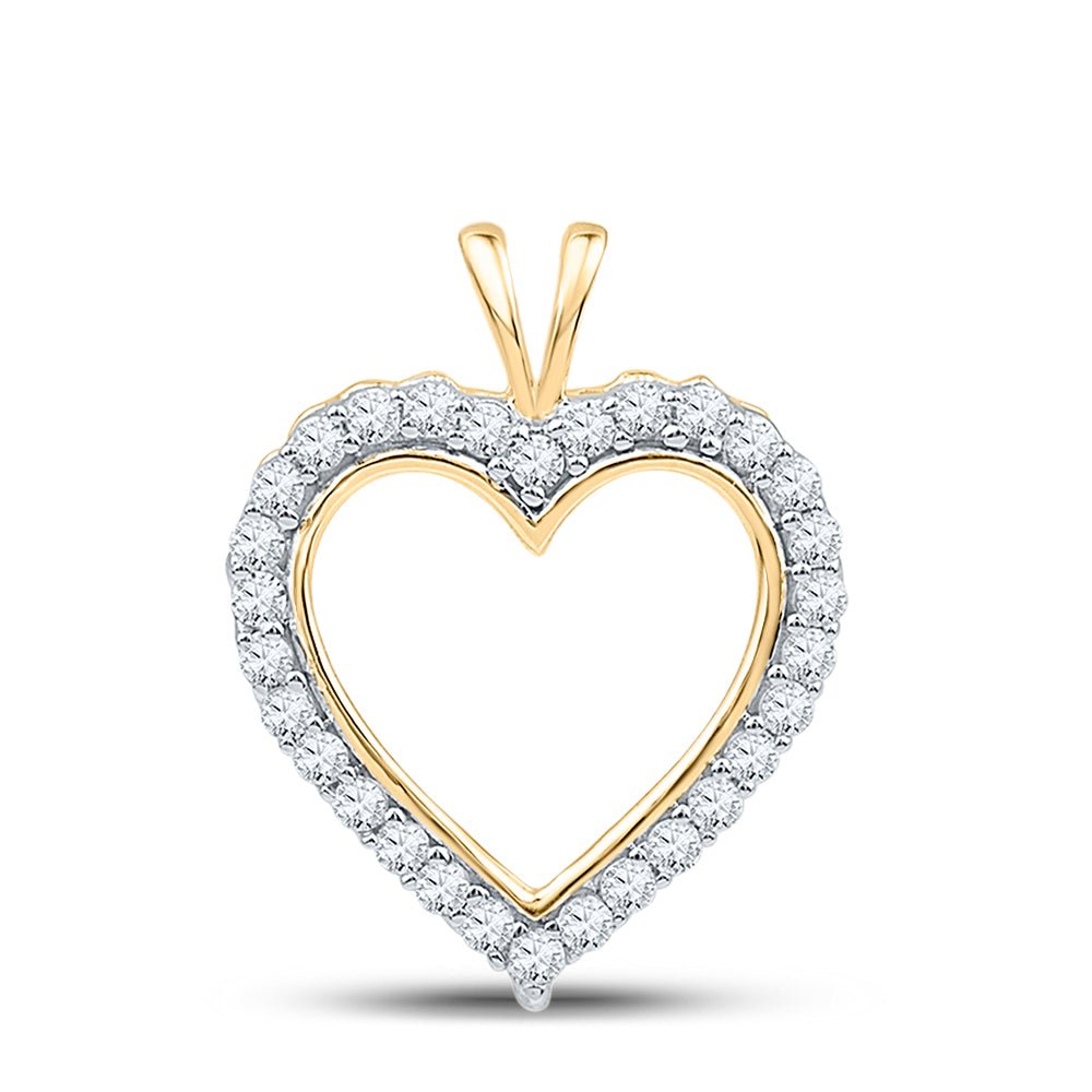 10K Yellow Gold Round Diamond Womens Heart Outline Pendant 1/4 Cttw - Splendid Jewellery