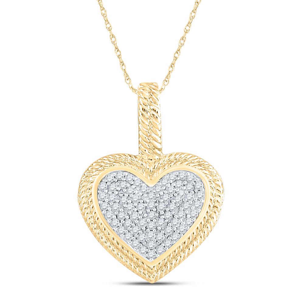 10K Yellow Gold Round Diamond Womens Heart Milgrain Pendant 1/6 Cttw - Splendid Jewellery