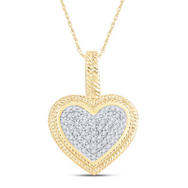 10K Yellow Gold Round Diamond Womens Heart Milgrain Pendant 1/6 Cttw - Splendid Jewellery