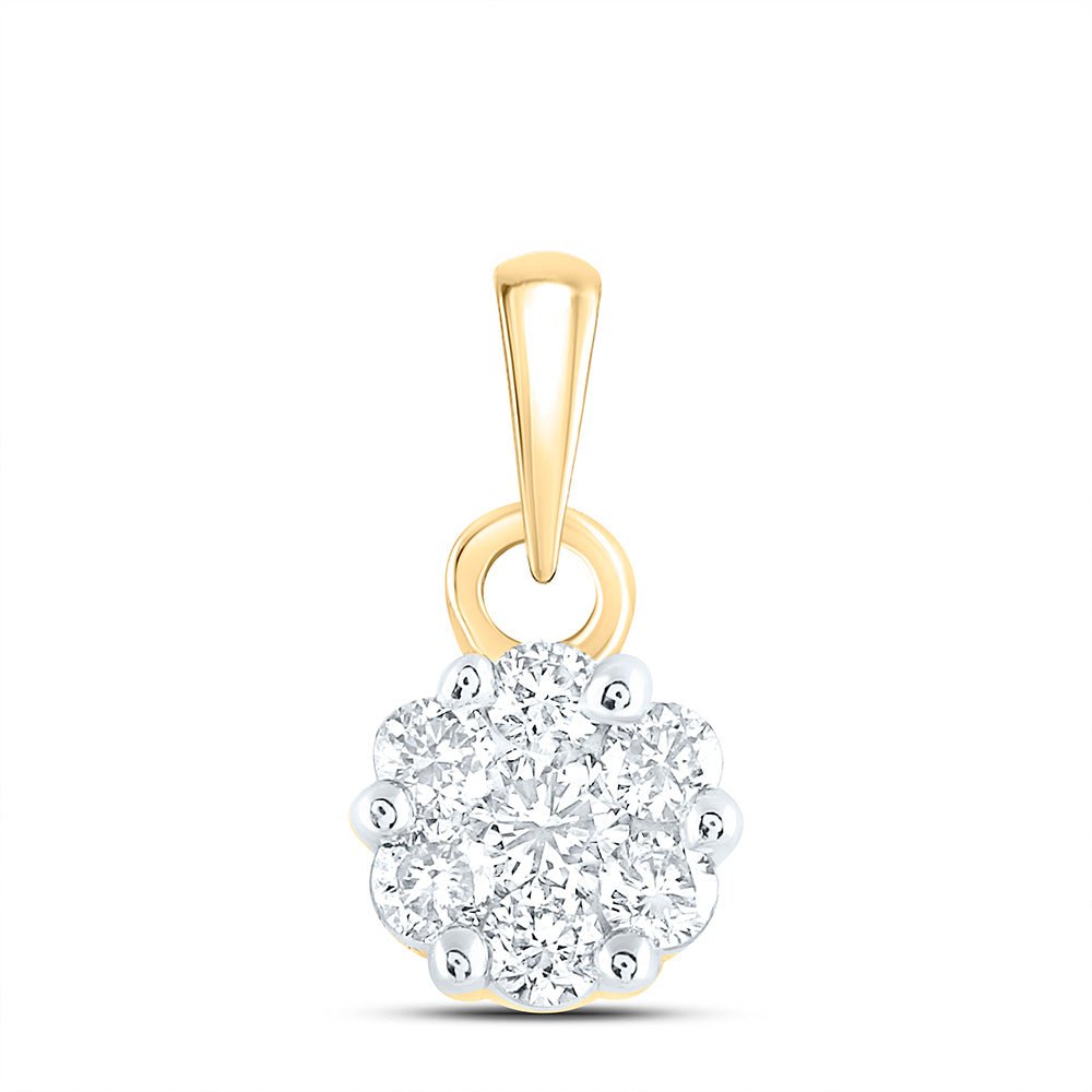14K Yellow Gold Round Diamond Womens Flower Cluster Pendant 1/4 Cttw - Splendid Jewellery