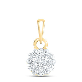 14K Yellow Gold Round Diamond Womens Flower Cluster Pendant 1/4 Cttw - Splendid Jewellery