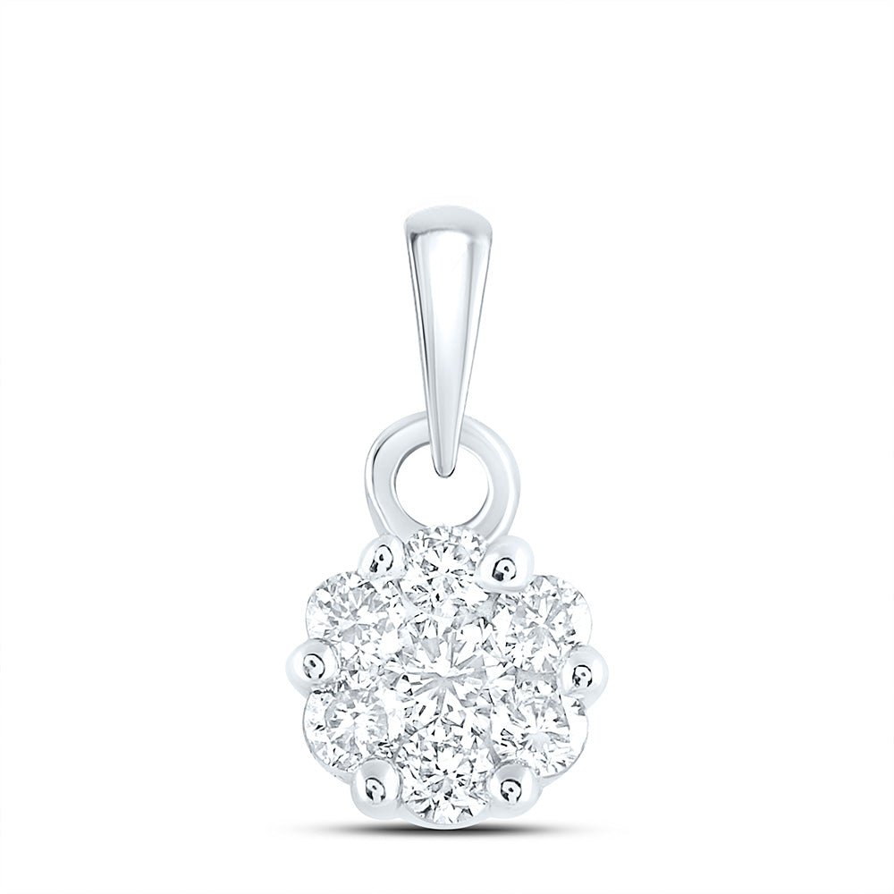 14K White Gold Round Diamond Womens Flower Cluster Pendant 1/4 Cttw - Splendid Jewellery