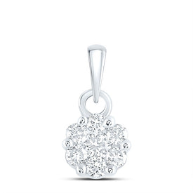 14K White Gold Round Diamond Womens Flower Cluster Pendant 1/4 Cttw - Splendid Jewellery