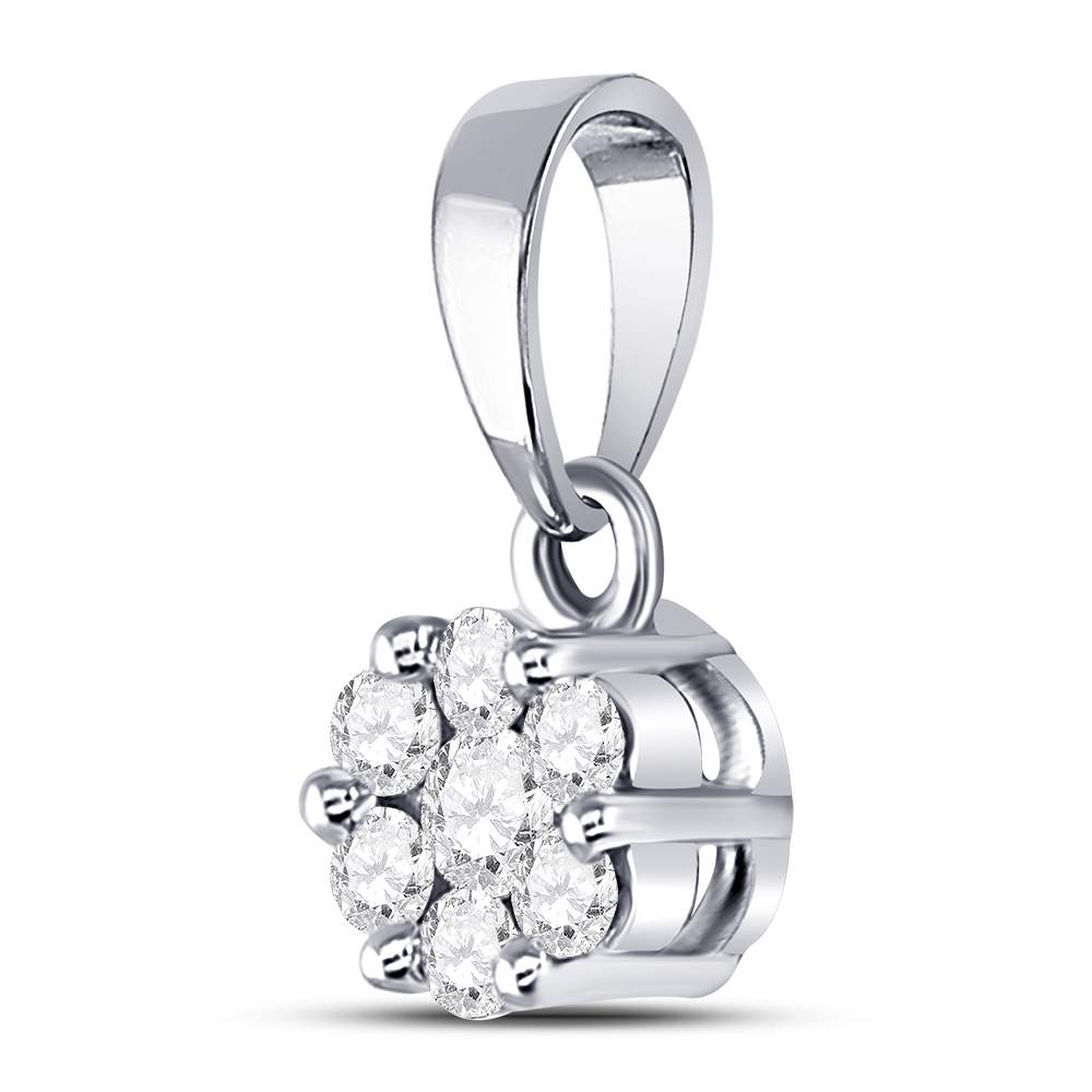14K White Gold Round Diamond Womens Flower Cluster Pendant 1/4 Cttw - Splendid Jewellery