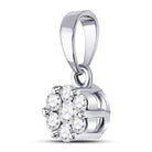 14K White Gold Round Diamond Womens Flower Cluster Pendant 1/4 Cttw - Splendid Jewellery