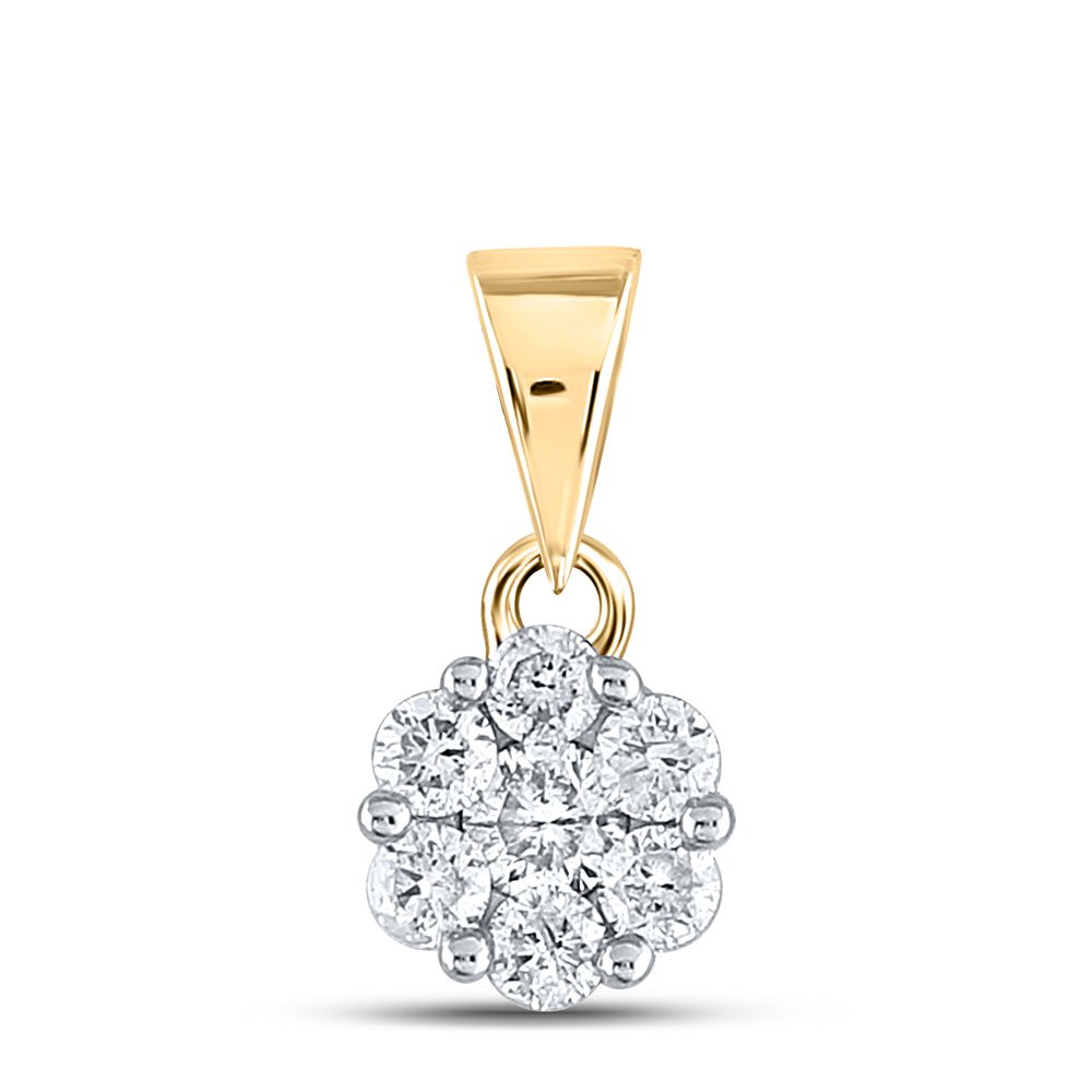 14K Yellow Gold Round Diamond Womens Flower Cluster Pendant 1/2 Cttw - Splendid Jewellery