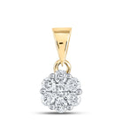 14K Yellow Gold Round Diamond Womens Flower Cluster Pendant 1/2 Cttw - Splendid Jewellery