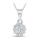 14K White Gold Round Diamond Womens Flower Cluster Pendant 1/2 Cttw - Splendid Jewellery