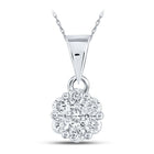 14K White Gold Round Diamond Womens Flower Cluster Pendant 1/2 Cttw - Splendid Jewellery