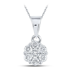 14K White Gold Round Diamond Womens Flower Cluster Pendant 1/2 Cttw - Splendid Jewellery