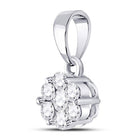 14K White Gold Round Diamond Womens Flower Cluster Pendant 1/2 Cttw - Splendid Jewellery