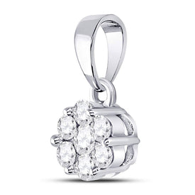 14K White Gold Round Diamond Womens Flower Cluster Pendant 1/2 Cttw - Splendid Jewellery